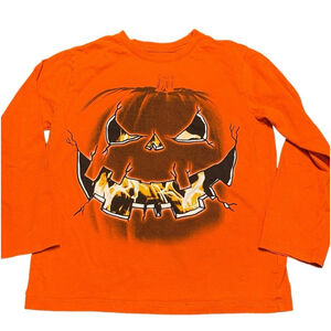 Children's Place Boys Orange Jack-O-Lantern Halloween Long Sleeve T-Shirt M 7/8